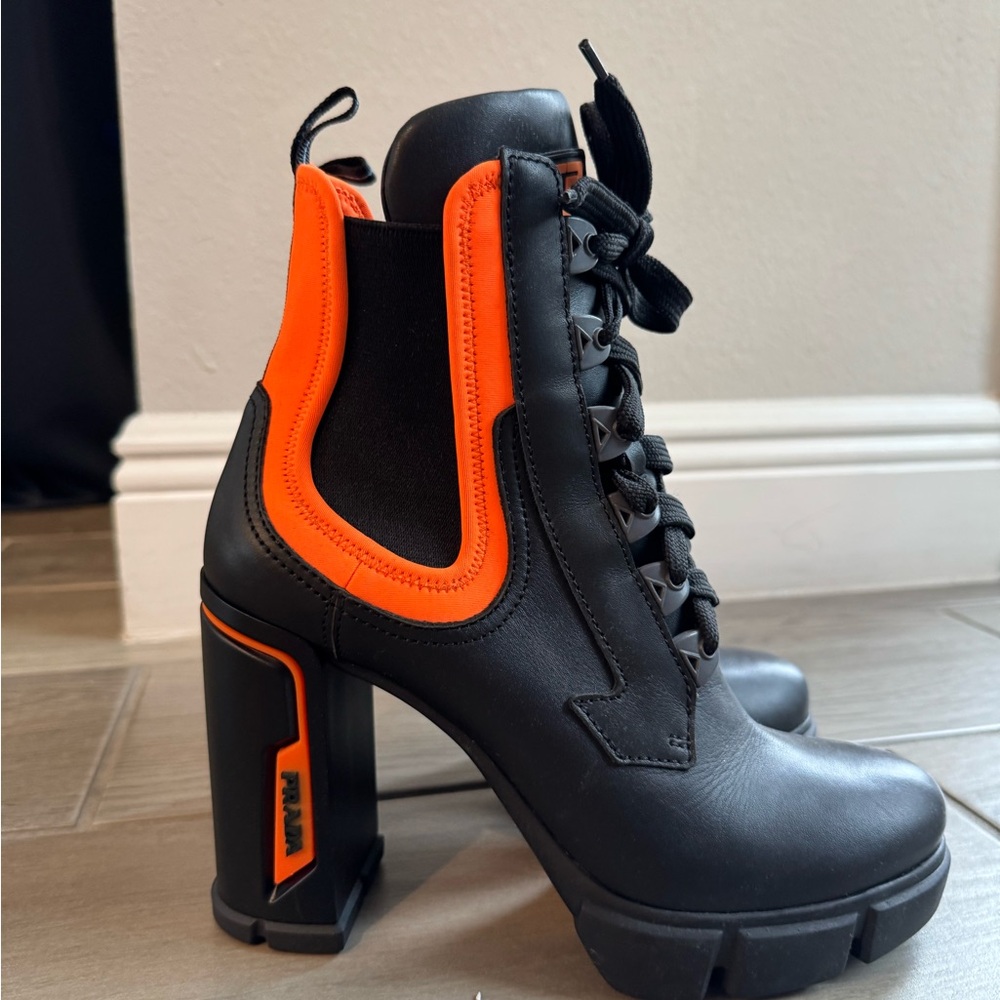 Prada Black and Orange Platform Boots